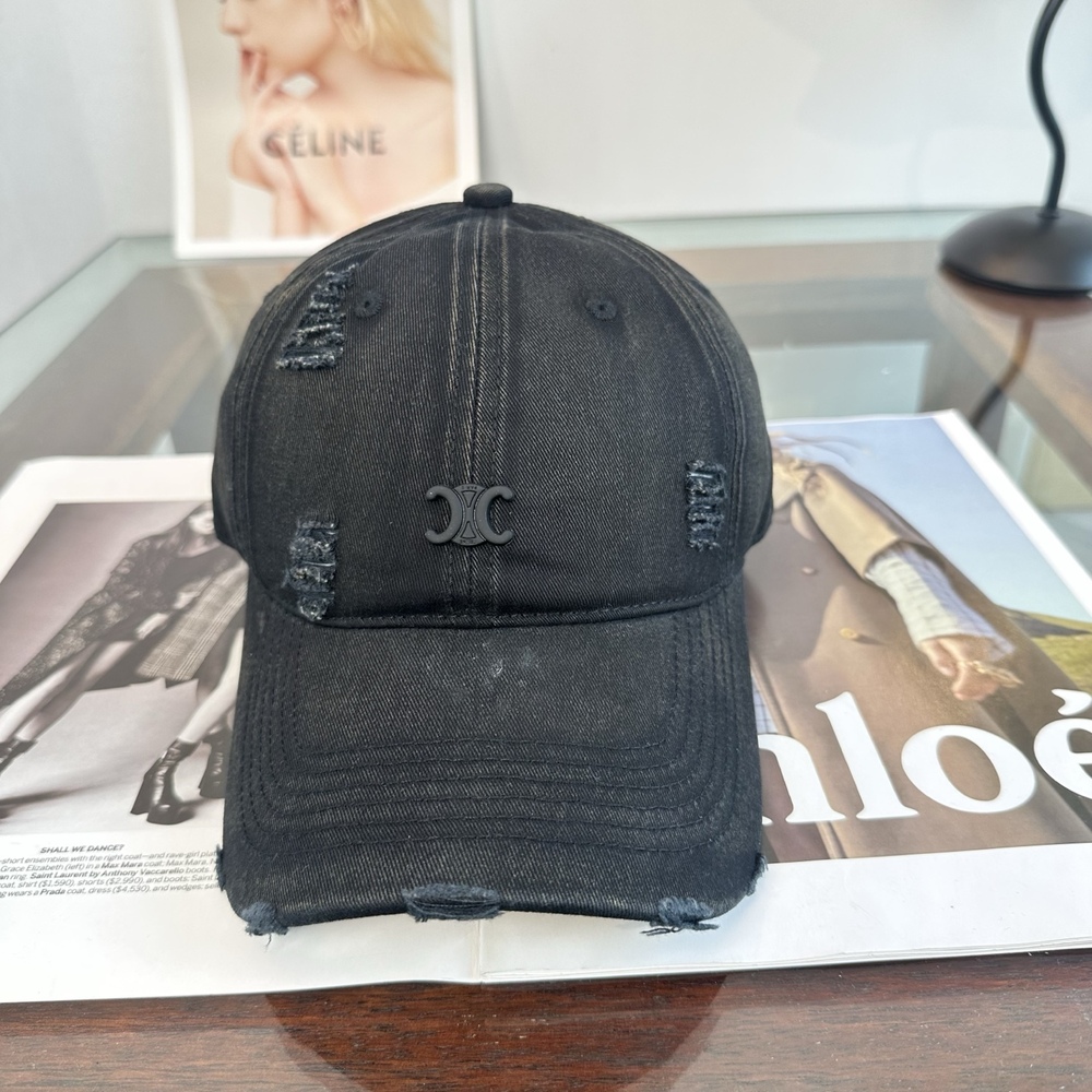 🔵Celine Denim Blue Baseball Cap, White Triomphe Embroidery Adjustable Hat